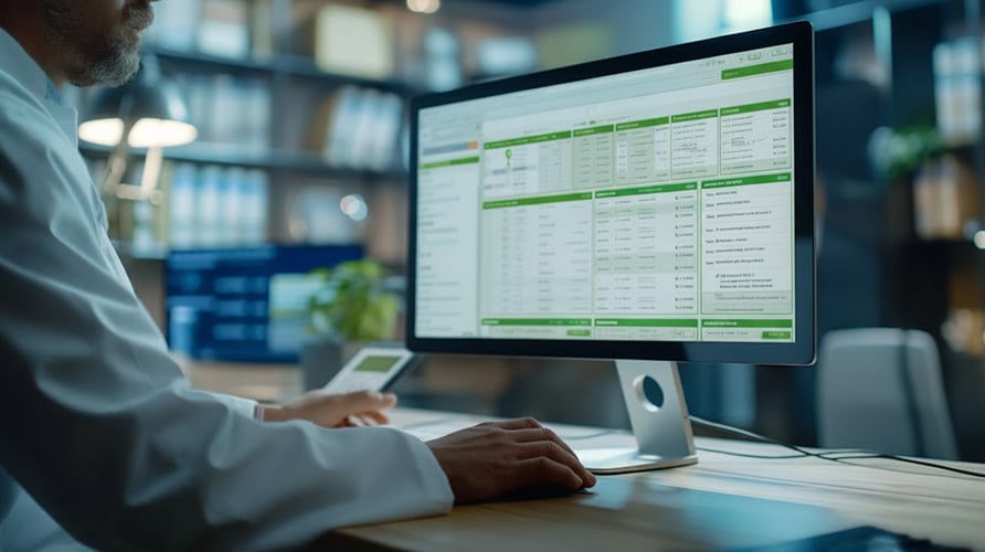 Public health leader on computer using ehr 