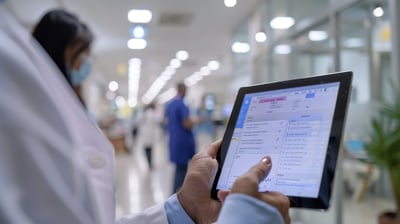 healthcare professional with a tablet