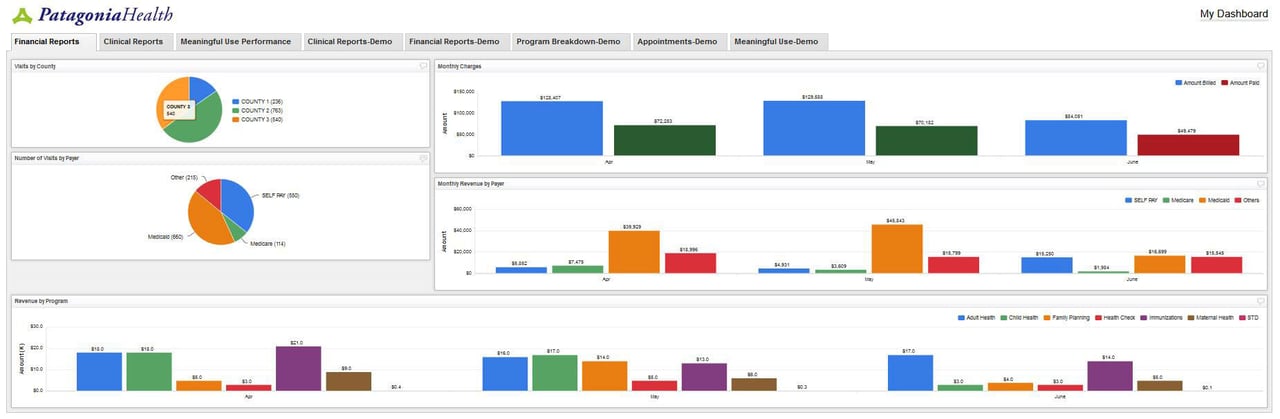 EHR Reporting Management Dashboard App Financial Reports View